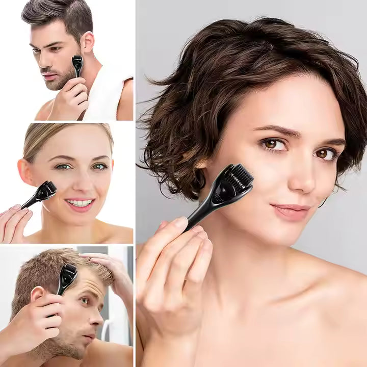 Matte Black Derma Roller Dermaroller 05 for Face Body Beard Hair Growth Titanium Dermaroller Beard Roller for Men and Women