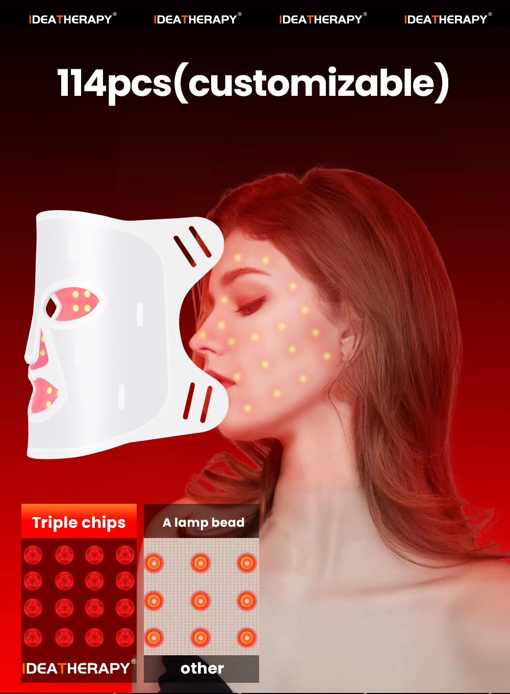 IDEATHERAPY 510K Professional Silicone Red Light Therapy Face Neck Mask Red Light Therapy Mask Led Facial Mask