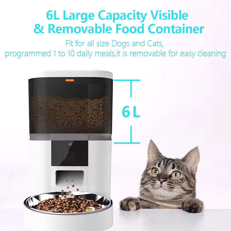Tuya App Remote Control 6L Cat Dog Automatic Pet Feeder Dry Food Dispenser Wifi Smart Pet Feeder Pet Food Dispenser