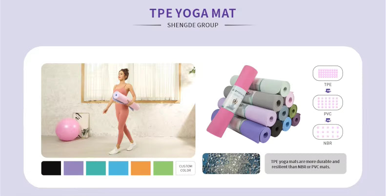 SHENGDE Custom Logo Smart Curve Non Slip Thick Luxury Exercise Fitness TPE Yoga Mat with Carrying Strap