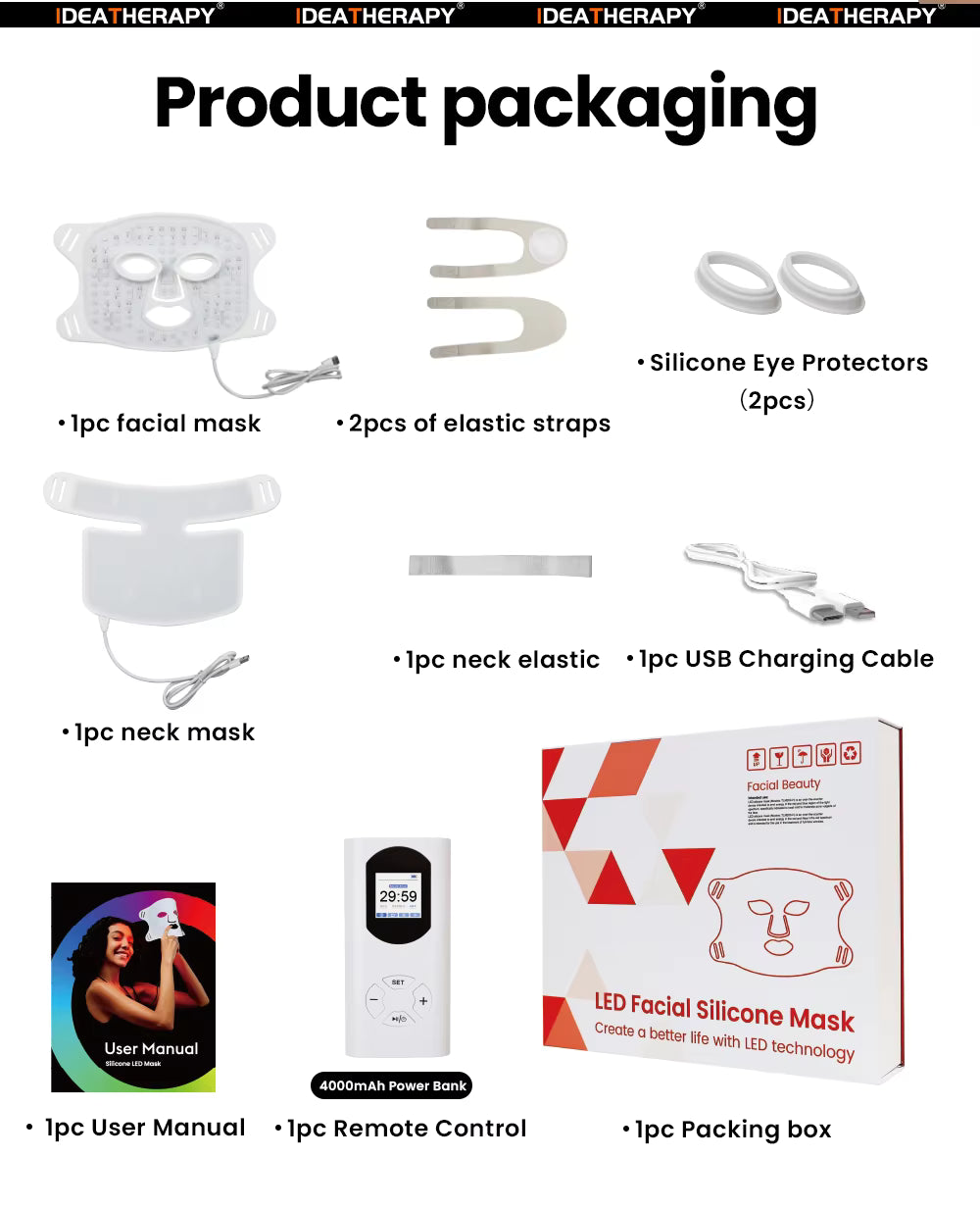 IDEATHERAPY 510K Professional Silicone Red Light Therapy Face Neck Mask Red Light Therapy Mask Led Facial Mask