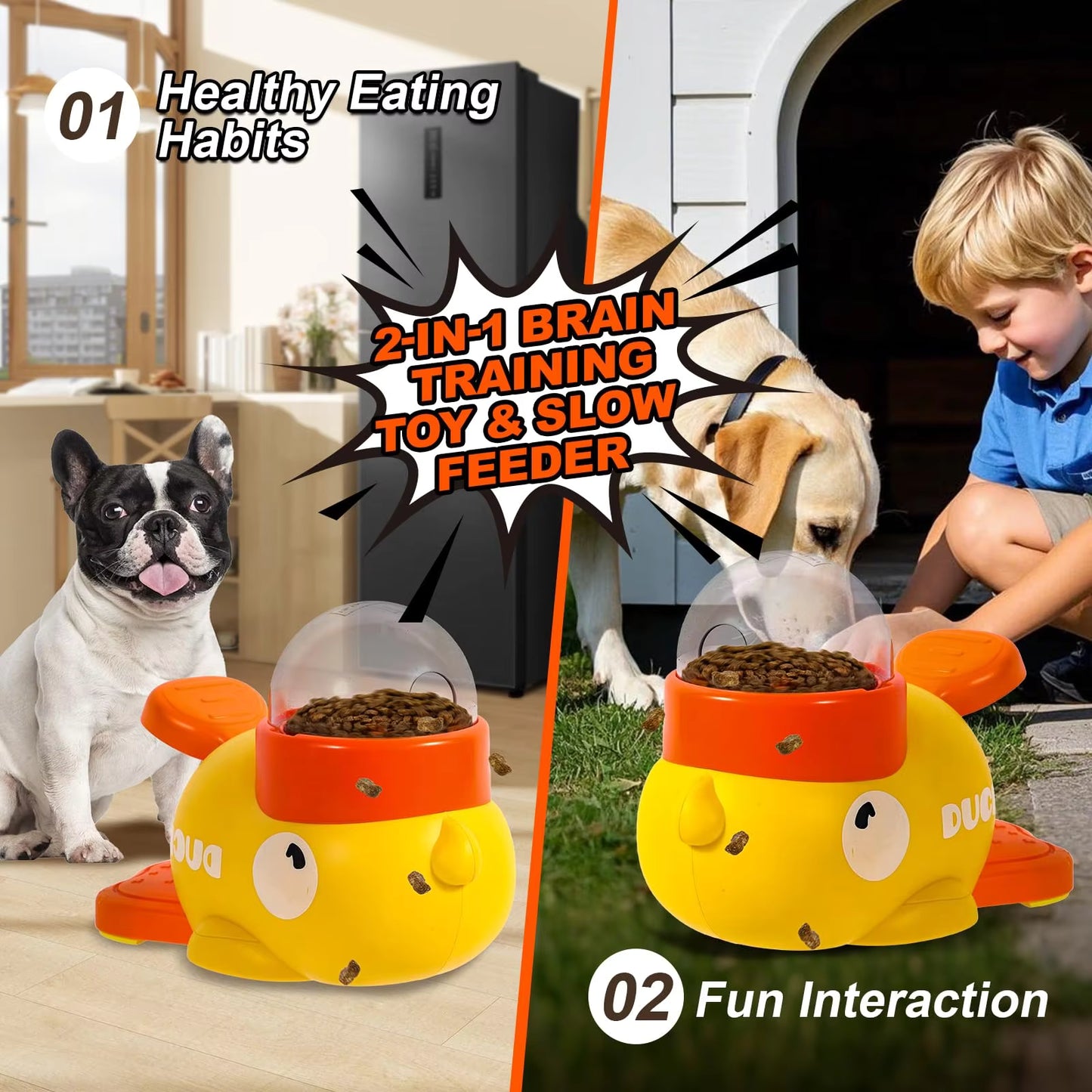 ZMaker New Yellow Duck Shaped 2-in-1 Dog Slow Feeder Puzzle Toy Dog Interactive Treat Dispenser Toy Slow Feeder Toy