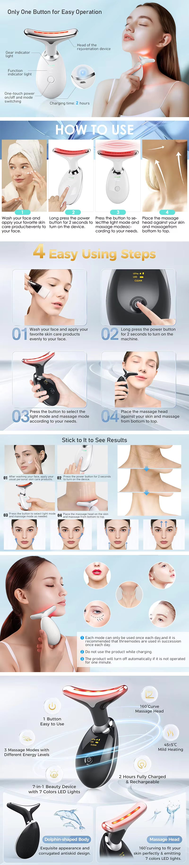 Hot Sale Beauty Electric Neck Face Lifting Deviceneck Tool Light Therapy 3 in 1 Portable Hand Held Facial Massage Machine