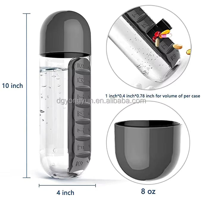 New Water Bottle Pill Box Weekly Pill Cup Case , Travel Multi-Purpose Pill Bottle, Outdoor 7 Compartment Pill Organizer 20 Oz.